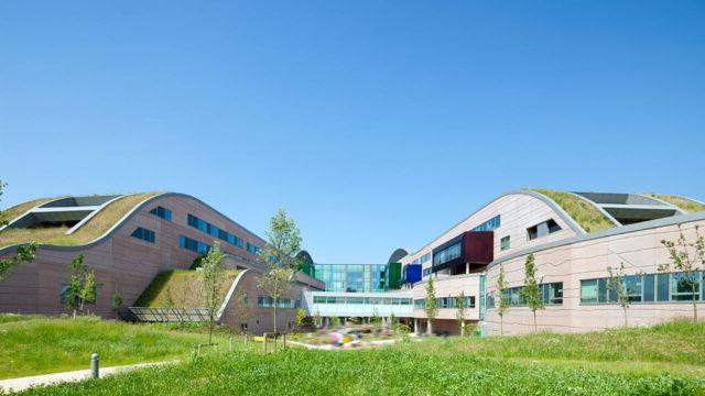 Lush gardens outside the Alder Hey Children’s Hospital